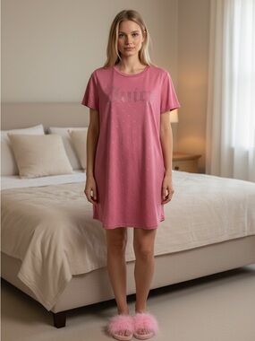 Juicy Couture, Pink Sleep Shirt Nightgown Rhinestone Logo, Size L Loungewear